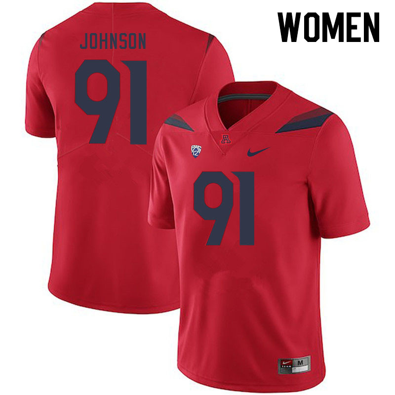 Women #91 Isaiah Johnson Arizona Wildcats College Football Jerseys Stitched-Red - Click Image to Close